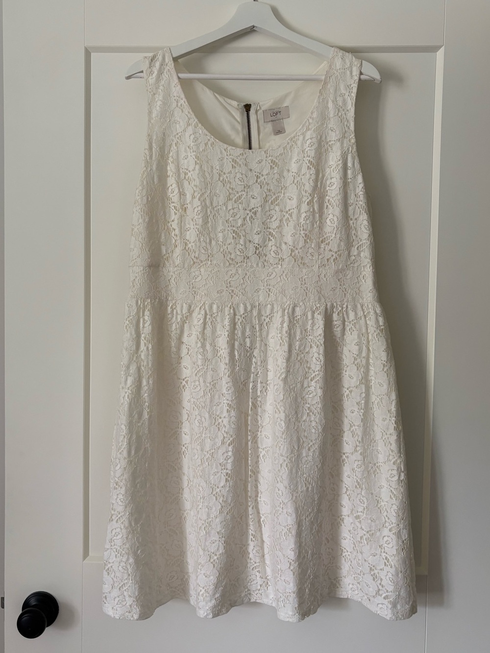 LOFT Off White Lace Scoop Neck Dress with Back Zip